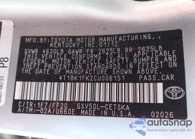 4T1BK1FK2CU006151: 42714115