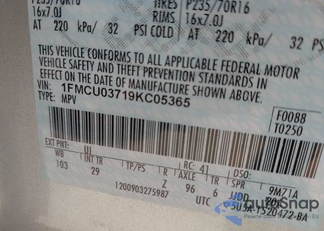 1FMCU03719KC05365: 42715028