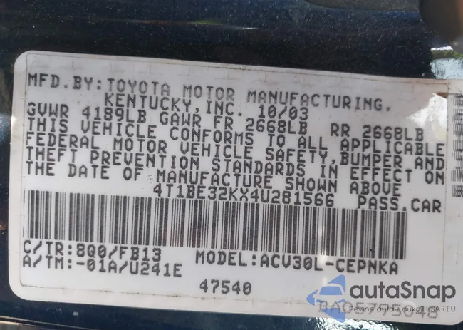 4T1BE32KX4U281566: 42716264