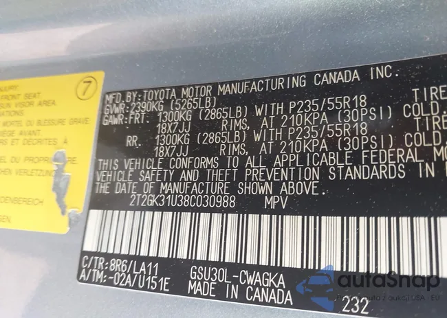 2T2GK31U38C030988: 42716369