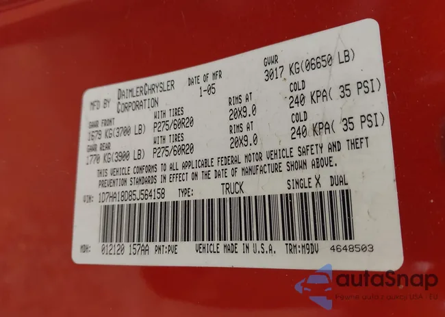 1D7HA18D85J564158: 42716613