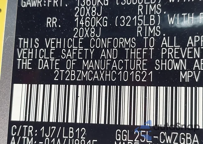 2T2BZMCAXHC101621: 42716625