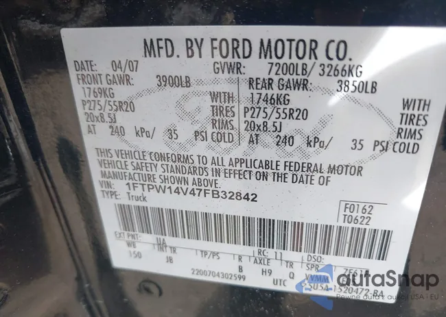 1FTPW14V47FB32842: 42715934