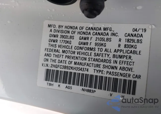 2HGFC3B92KH354374: 42716957