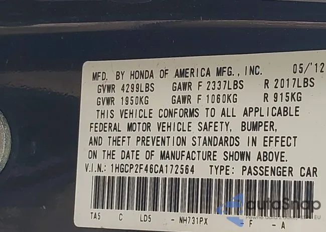 1HGCP2F46CA172564: 42718380