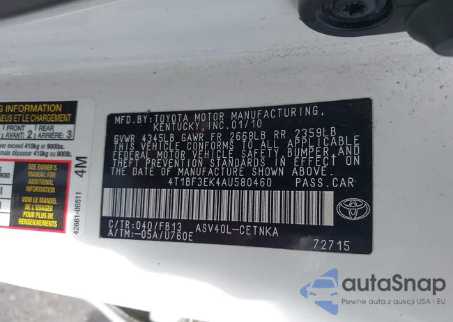 4T1BF3EK4AU580460: 42718485