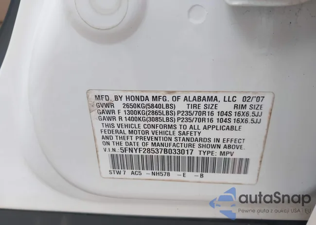 5FNYF28537B033017: 42718676