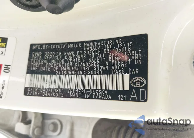 2T1BURHE4GC580080: 42718103