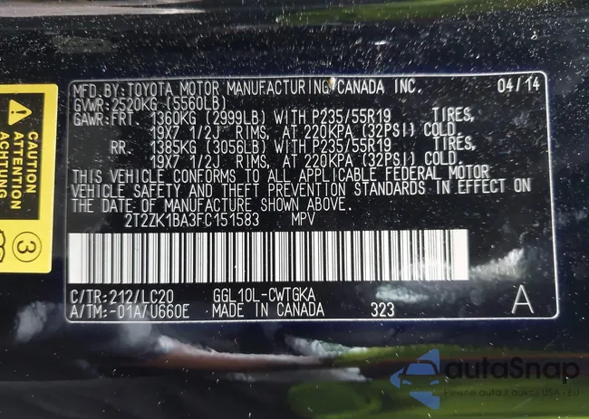 2T2ZK1BA3FC151583: 42719486