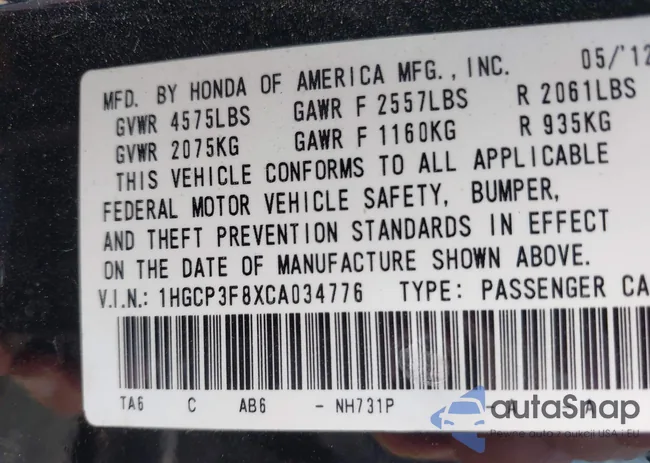 1HGCP3F8XCA034776: 42719489