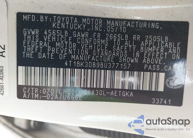 4T1BK3DB9BU377157: 42719543