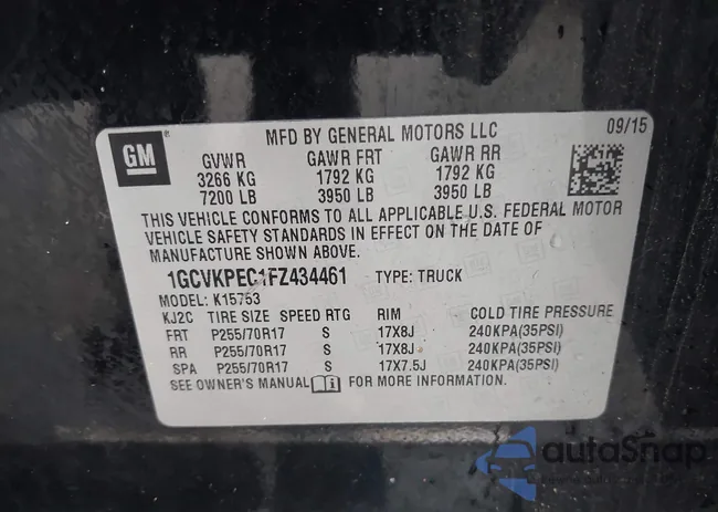 1GCVKPEC1FZ434461: 42719623