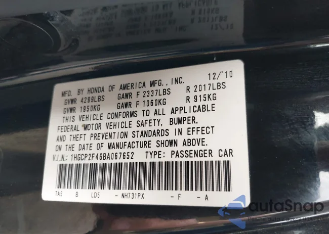 1HGCP2F46BA067652: 42719745