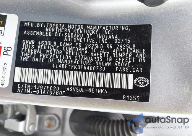 4T4BF1FK0FR480730: 42719092