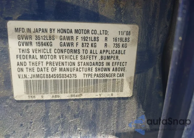 JHMGE88459S034375: 42719100