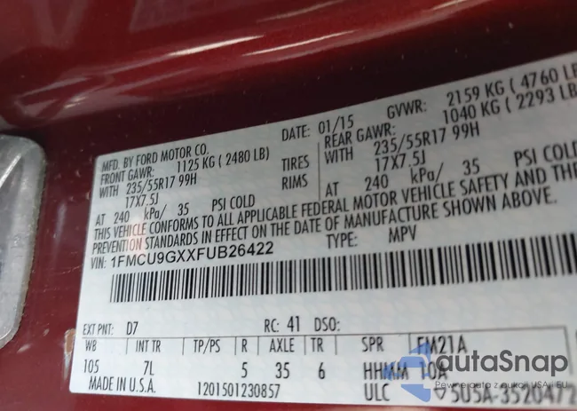 1FMCU9GXXFUB26422: 42720275