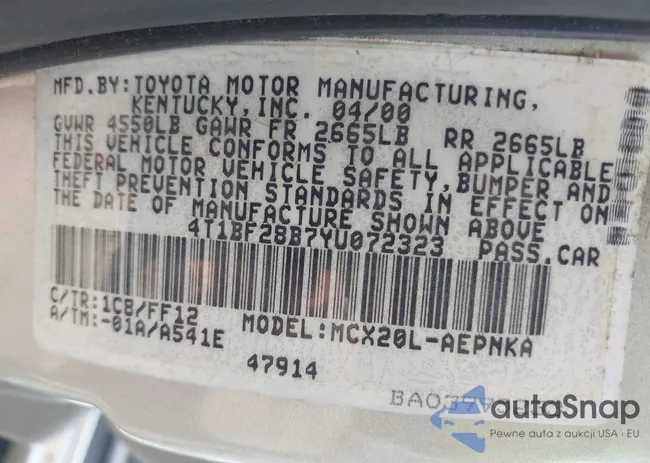 4T1BF28B7YU072323: 42720700