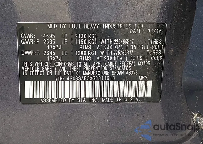 4S4BSAFCXG3311613: 42719953