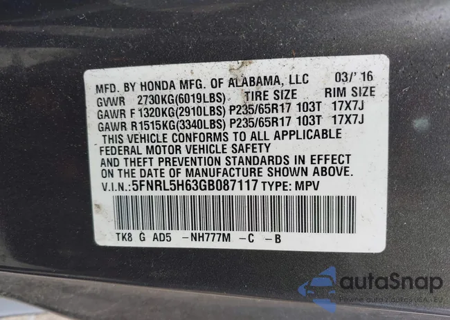 5FNRL5H63GB087117: 42721589