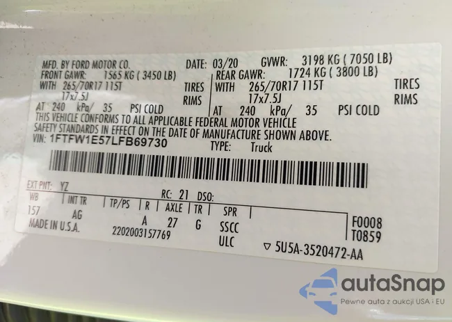 1FTFW1E57LFB69730: 42721684