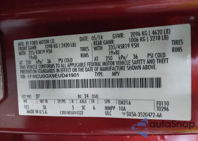 1FMCU0GX9EUD41901: 42720837