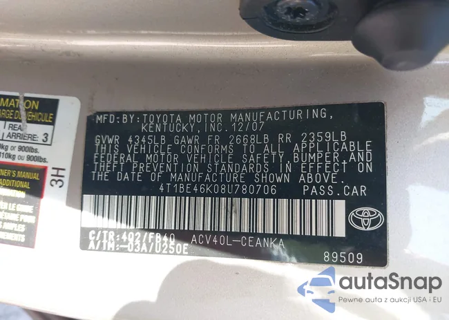 4T1BE46K08U780706: 42721784