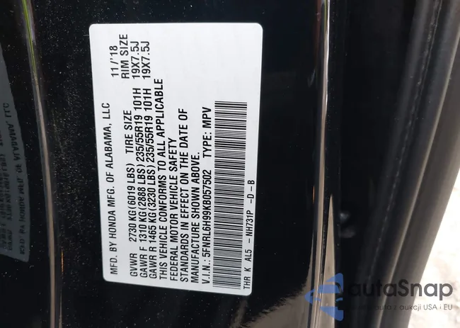 5FNRL6H99KB057502: 42721869