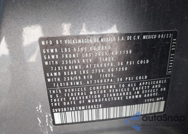 3VV3B7AX1NM166528: 42723213