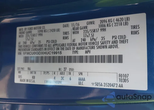 1FMCU0GDXHUC19915: 42723432