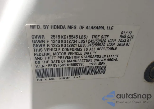 5FNYF5H91HB007795: 42723440