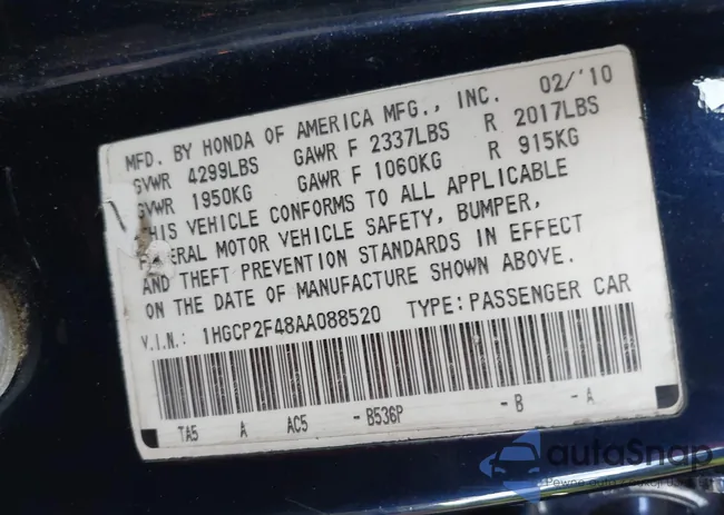 1HGCP2F48AA088520: 42723567