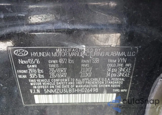 5NMZU3LB3HH026498: 42722898