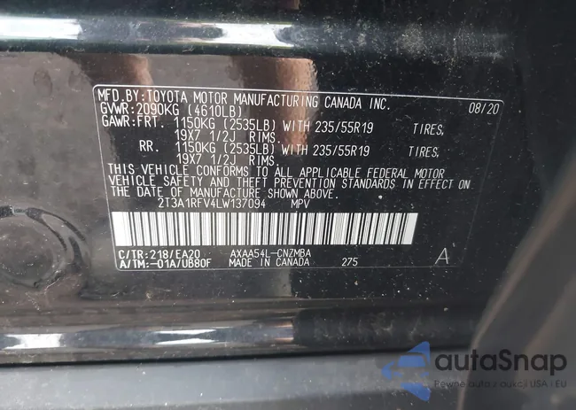 2T3A1RFV4LW137094: 42724276