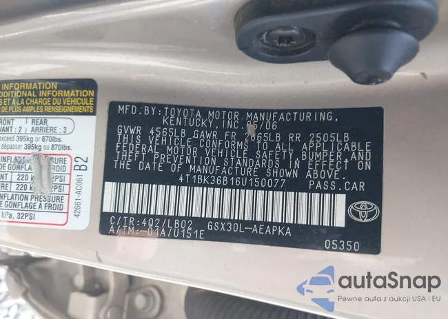 4T1BK36B16U150077: 42724488