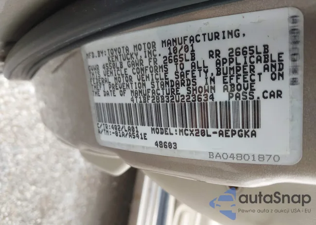 4T1BF28B32U223634: 42724642