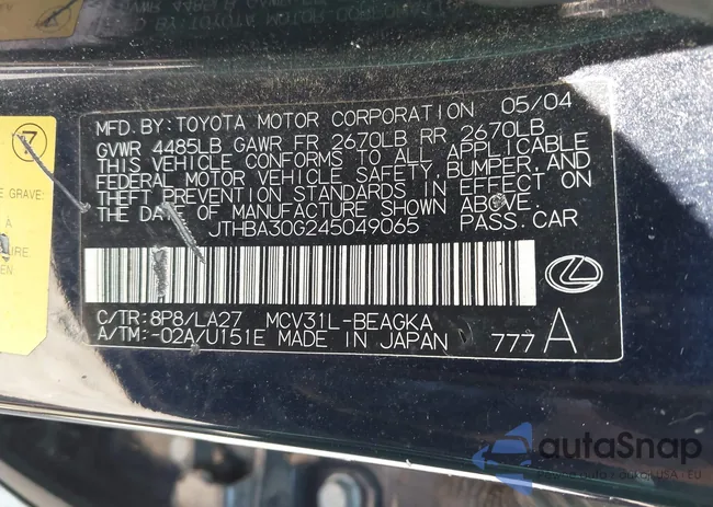 JTHBA30G245049065: 42724730