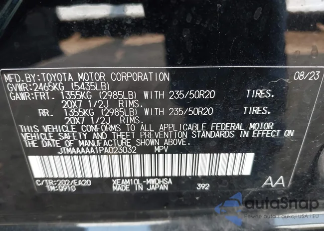 JTMAAAAA1PA023032: 42724893