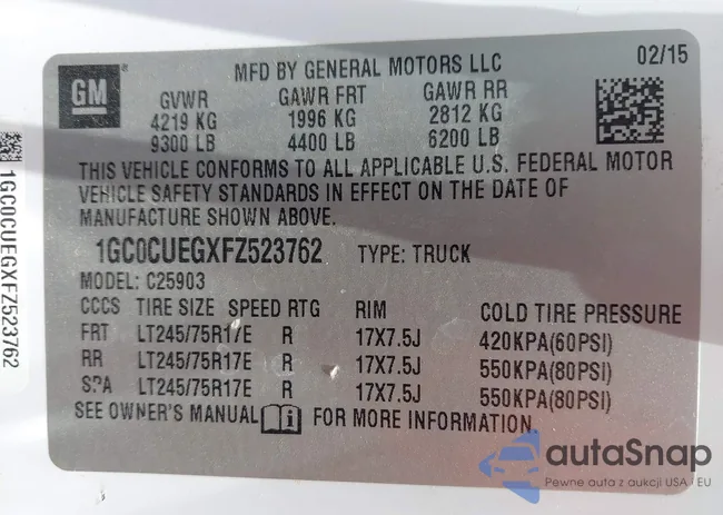 1GC0CUEGXFZ523762: 42726762