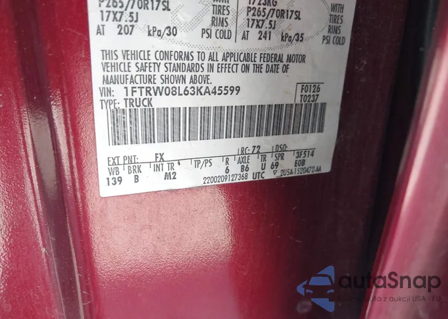 1FTRW08L63KA45599: 42726030