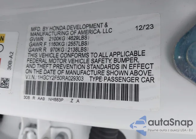 1HGCY2F50RA029303: 42726091