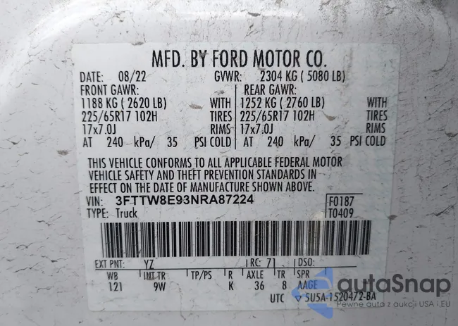 3FTTW8E93NRA87224: 42727310