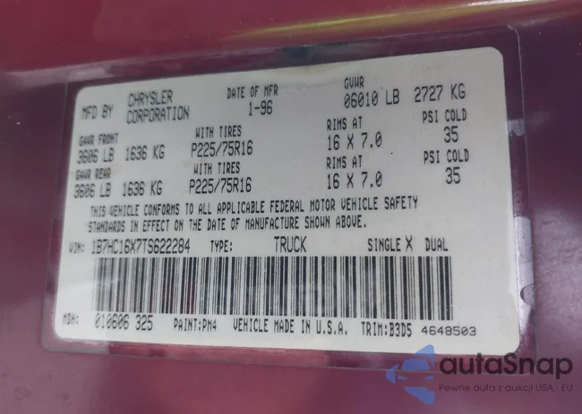 1B7HC16X7TS622284: 42727355