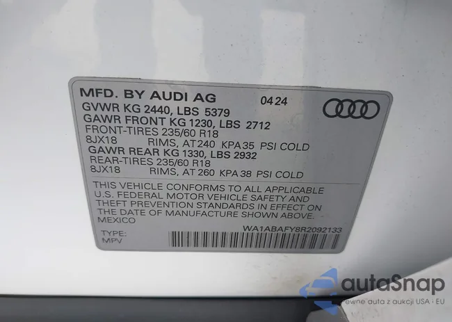 WA1ABAFY8R2092133: 42727361