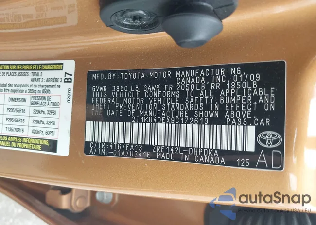 2T1KU40EX9C172619: 42727422