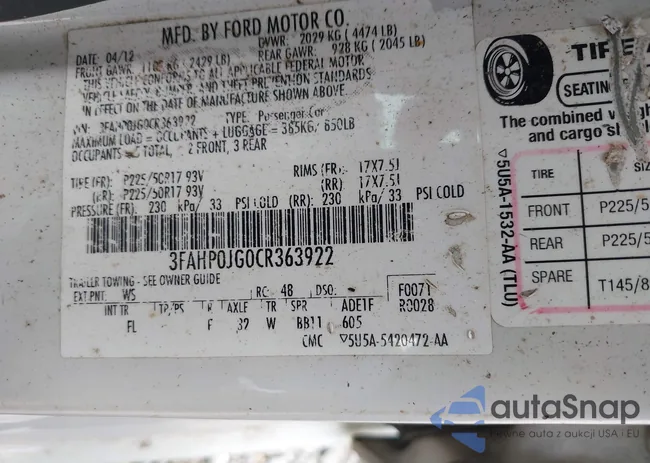 3FAHP0JG0CR363922: 42727491