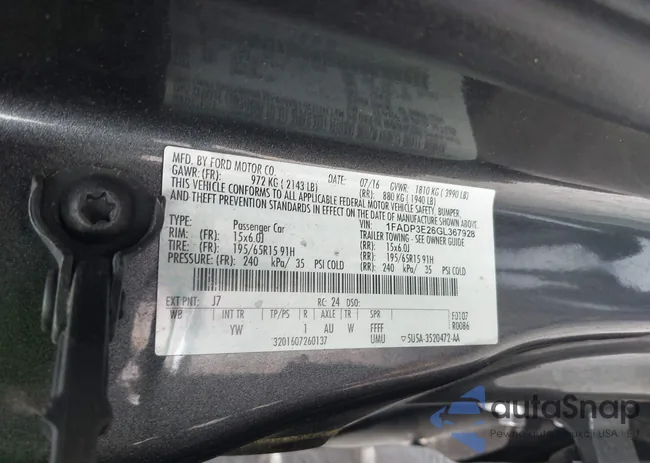 1FADP3E26GL367928: 42727505