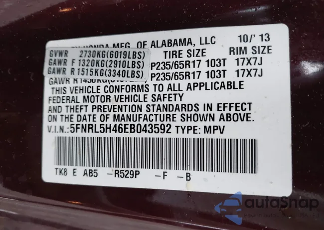 5FNRL5H46EB043592: 42727542