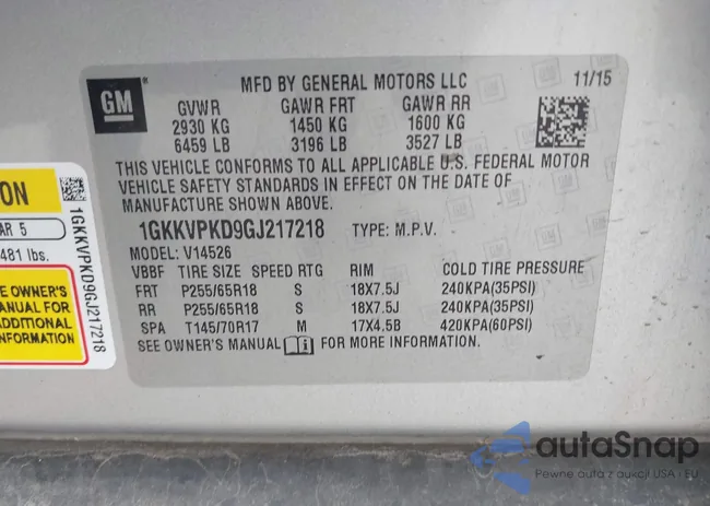 1GKKVPKD9GJ217218: 42727730