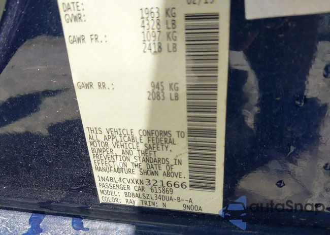 1N4BL4CVXKN321666: 42727100