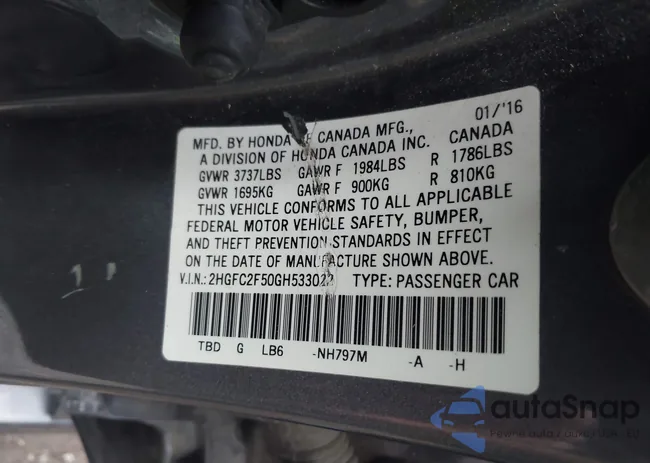 2HGFC2F50GH533022: 42728463